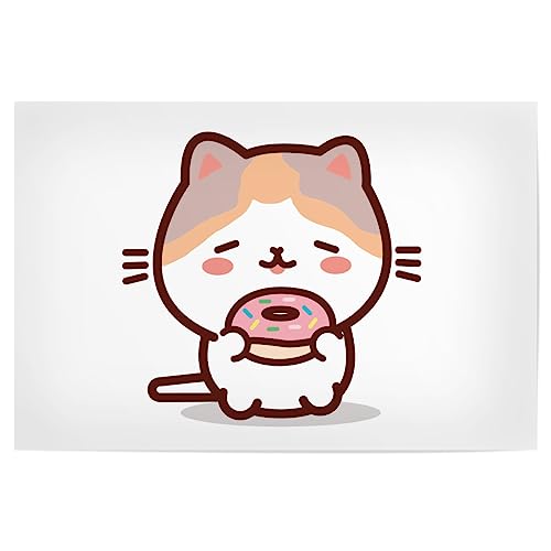 artboxONE Poster 30x20 cm Für Kinder Süße Kawaii-Katze isst Donut - Bild Donut von artboxONE