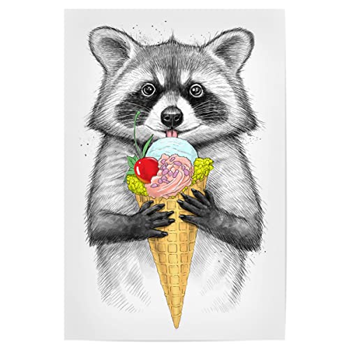 artboxONE Poster 30x20 cm Natur Raccoon with Ice Cream - Bild Raccoon Digitale Kunst EIS von artboxONE