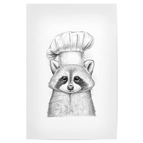 artboxONE Poster 30x20 cm Natur Raccoon Cook hochwertiger Design Kunstdruck - Bild waschbär Hut koch von artboxONE