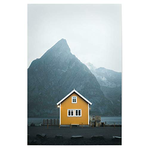 artboxONE Poster 30x20 cm Natur Yellow Hut Lofoten Islands Norway - Bild lofoten fischerhütten hütte von artboxONE