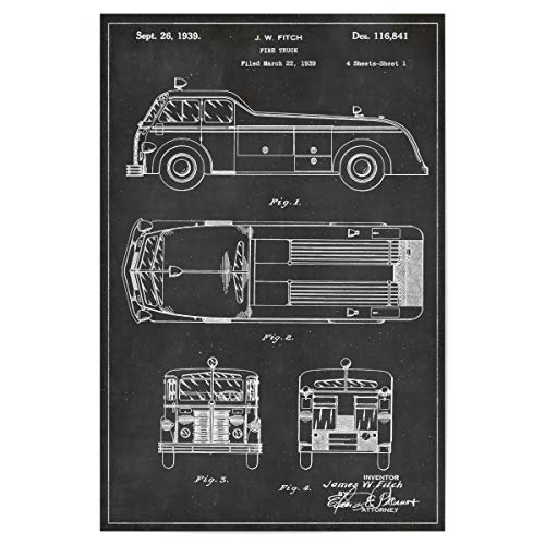 artboxONE Poster 30x20 cm Schwarzweiß Feuerwehrauto Blaupause - Bild Feuerwehrauto Blaupause Entwurf von artboxONE