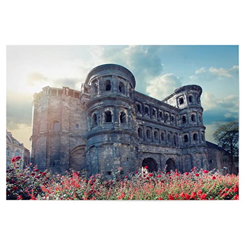 artboxONE Poster 30x20 cm Sehenswürdigkeiten Städte Porta Nigra in Trier - Bild Porta Architektur Blumen von artboxONE