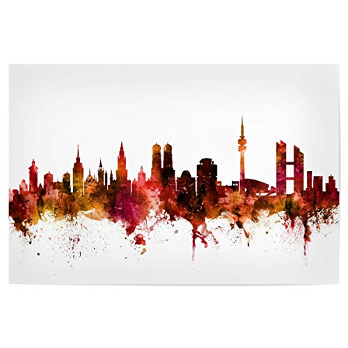 artboxONE Poster 30x20 cm Städte/München Munich Germany Skyline Red - Bild Munich Munich Munich Germany von artboxONE