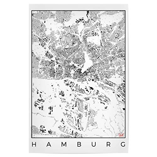 artboxONE Poster 30x20 cm Städte Hamburg, Deutschland - Schwarzplan - Bild Karte Hamburg Karte von artboxONE