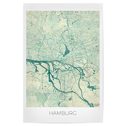 artboxONE Poster 30x20 cm Städte Hamburg, Deutschland hochwertiger Design Kunstdruck - Bild Karte Hamburg Karte von artboxONE