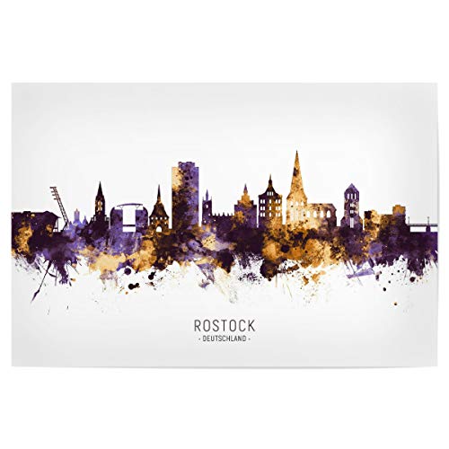 artboxONE Poster 30x20 cm Städte Rostock Germany Skyline PurpleGold - Bild Rostock Cityscape Deutschland von artboxONE