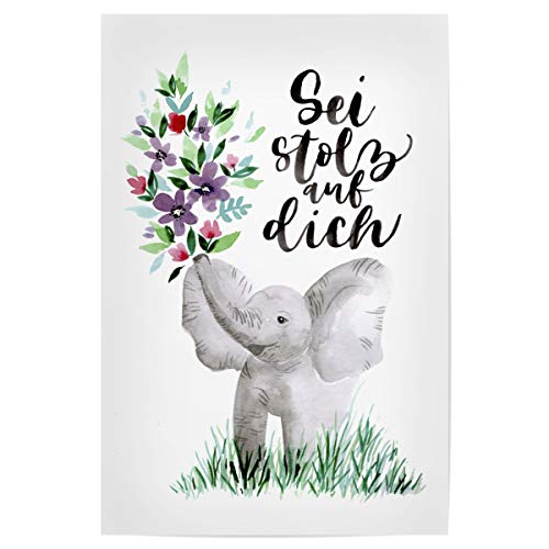 artboxONE Poster 30x20 cm Typografie Elefant mit Blumen - Bild Lettering brushlettering Elefant von artboxONE