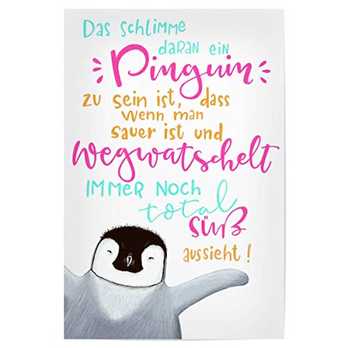 artboxONE Poster 30x20 cm Typografie Pinguine hochwertiger Design Kunstdruck - Bild Pinguin Pinguin Tiere von artboxONE