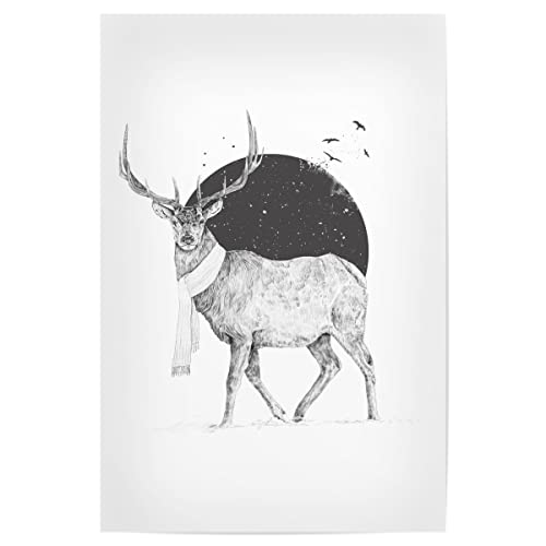 artboxONE Poster 45x30 cm Bild Wohnzimmer Tiere Winter is All Around - Bild Deer Christmas Deer von artboxONE