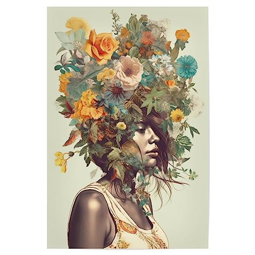 artboxONE Poster 45x30 cm Floral Sommer Frauen Blumenkopf - Bild Argo pop Art Blumen Frau gemälde blumenkopf von artboxONE