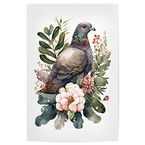 artboxONE Poster 45x30 cm Floral Taube mit Blumen hochwertiger Design Kunstdruck - Bild Taube Blumen botanisch artboxONE Poster 45x30 cm Floral Taube mit Blumen hochwertiger Design Kunstdruck - Bild Taube Blumen botanisch von artboxONE