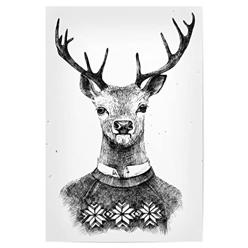 artboxONE Poster 45x30 cm Hirsch Tiere Hello Mr. Deer hochwertiger Design Kunstdruck - Bild Hirsch Hirsch lustig von artboxONE