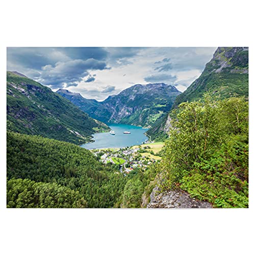 artboxONE Poster 45x30 cm Natur Geiranger und Fjord hochwertiger Design Kunstdruck - Bild Fjord Baum Berg von artboxONE