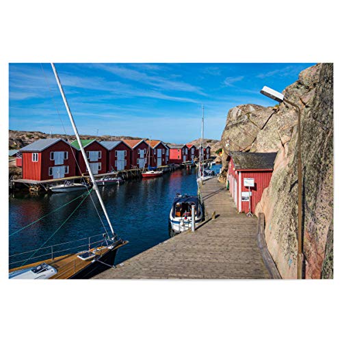 artboxONE Poster 45x30 cm Natur Smögen in Schweden hochwertiger Design Kunstdruck - Bild schweden bootshaus Hafen von artboxONE