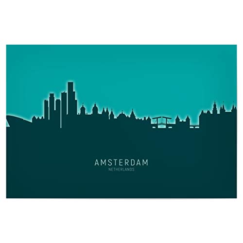 artboxONE Poster 45x30 cm Städte Amsterdam Skyline Glow Teal - Bild Amsterdam City Cityscape von artboxONE