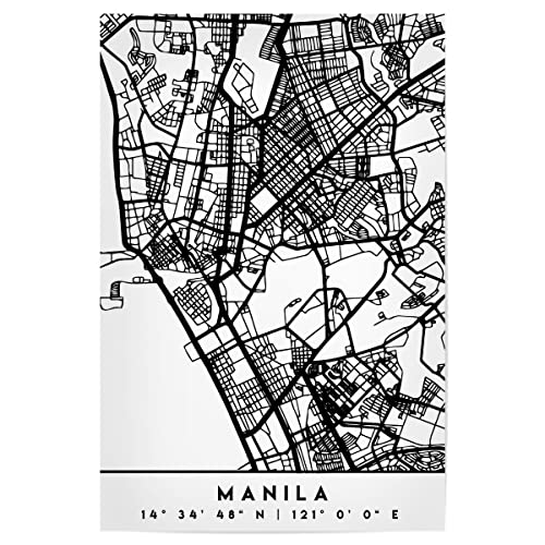 artboxONE Poster 45x30 cm Städte Manila Philippines Black City MAP - Bild Manila Coordinates Manila von artboxONE