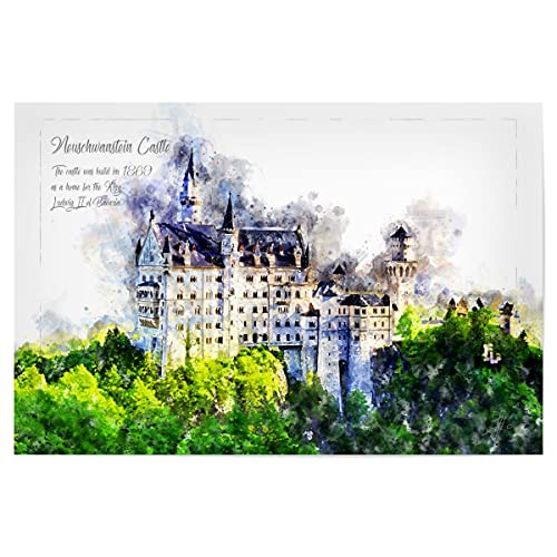 artboxONE Poster 45x30 cm Städte Schloss Neuschwanstein Aquarell - Bild Architektur Architecture Architektur von artboxONE