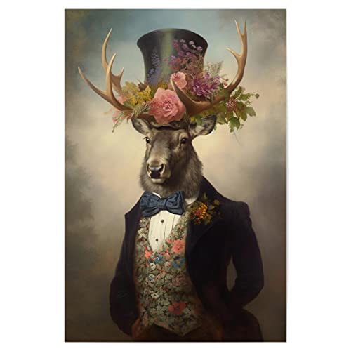 artboxONE Poster 45x30 cm Tiere Gentleman Hirsch mit Blumen hochwertiger Design Kunstdruck - Bild Hirsch Blume Blumen von artboxONE