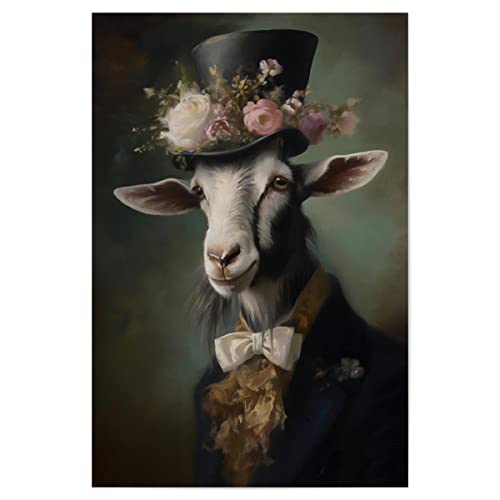 artboxONE Poster 45x30 cm Tiere Herr Ziege mit Blumen hochwertiger Design Kunstdruck - Bild Ziege Bauernhof Gentleman von artboxONE