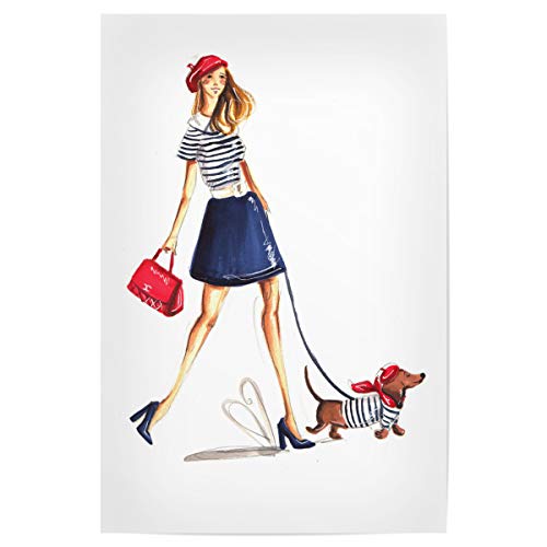 artboxONE Poster 45x30 cm Tiere Parisienne with Wiener Dog - Bild Parisienne Girl Paris von artboxONE