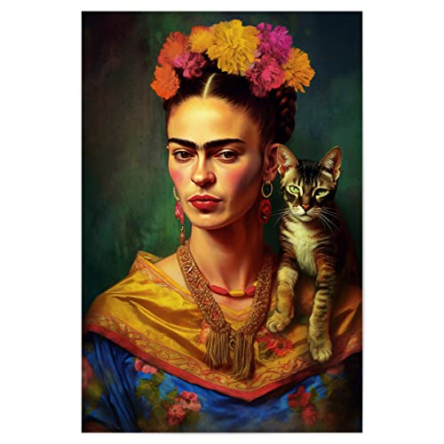 artboxONE Poster 60x40 cm Abstrakt Frida Kahlo mit Katze - Bild Frida Kahlo selbstportrait von artboxONE