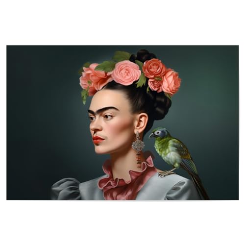 artboxONE Poster 60x40 cm Floral Frida Style hochwertiger Design Kunstdruck - Bild wandbild Frida Kahlo Boho Flowers von artboxONE