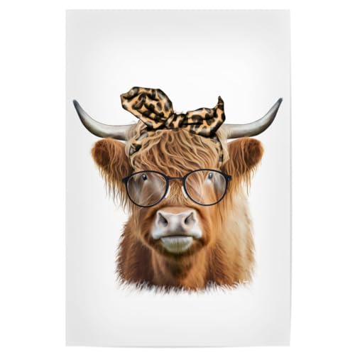 artboxONE Poster 60x40 cm Floral Leopard-Hochlandkuh mit Brille - Bild Kuh mit Brille Bauernhof Design von artboxONE