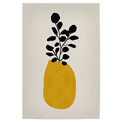 artboxONE Poster 60x40 cm Floral MID Century Yellow VASE - Bild Abstract Art Abstract Shape Botanical von artboxONE