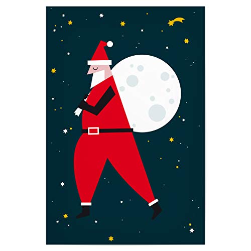 artboxONE Poster 60x40 cm Für Kinder Santamoon hochwertiger Design Kunstdruck - Bild Weihnachtsmann Mond Nacht von artboxONE