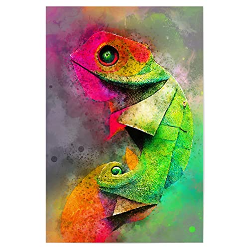 artboxONE Poster 60x40 cm Natur Chamäleon-Aquarellkunst - Bild chamäleon chamäleon Eidechse von artboxONE