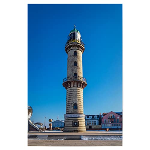 artboxONE Poster 60x40 cm Natur Leuchtturm und Häuser - Bild Leuchtturm Architektur kalt von artboxONE
