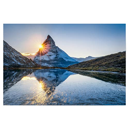 artboxONE Poster 60x40 cm Natur Natur Riffelsee und Matterhorn - Bild riffelsee Berg Berge von artboxONE