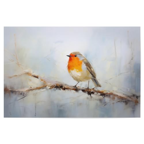 artboxONE Poster 60x40 cm Natur Ölgemälde eines Rotkehlchens - Bild Tier gemälde impressionistisch von artboxONE