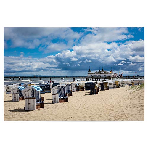 artboxONE Poster 60x40 cm Natur Seebrücke in Ahlbeck hochwertiger Design Kunstdruck - Bild strandkörbe Beach Himmel von artboxONE