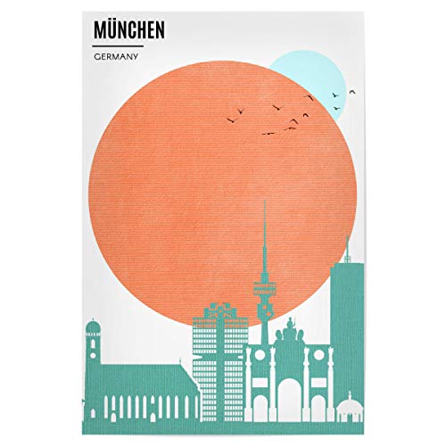 artboxONE Poster 60x40 cm Städte München Sunrise hochwertiger Design Kunstdruck - Bild Sonnenaufgang Silhouette Sonne von artboxONE