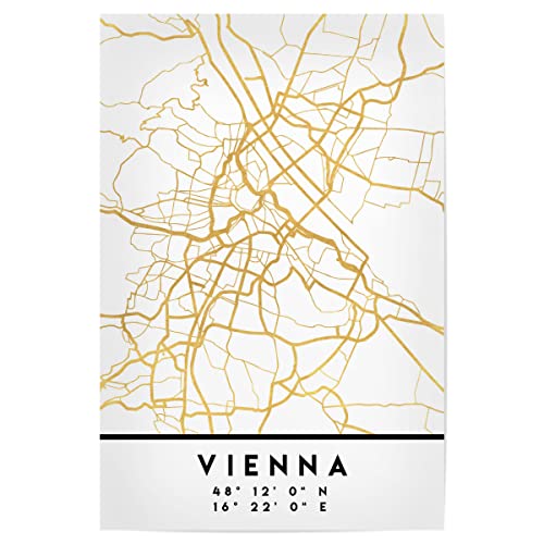 artboxONE Poster 60x40 cm Städte Vienna Austria Street MAP Art - Bild Vienna City Coordinates von artboxONE