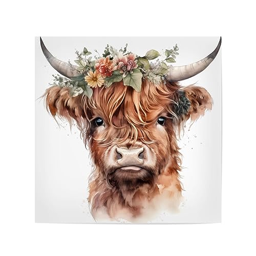 artboxONE Poster 60x60 cm Natur Hochlandkuhgesicht Z hochwertiger Design Kunstdruck - Bild Kuh Blumen hochlandrinder von artboxONE