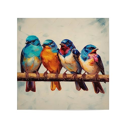 artboxONE Poster 60x60 cm Natur Vögel Bande - Bild wandbild Bunte vögel Birds line Druck Feathered Friends von artboxONE