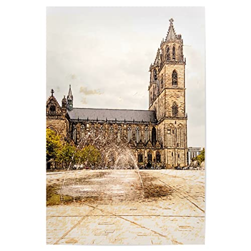 artboxONE Poster 75x50 cm Architektur Magdeburger Dom mit Wasserspiel - Bild Dom Architektur Building von artboxONE