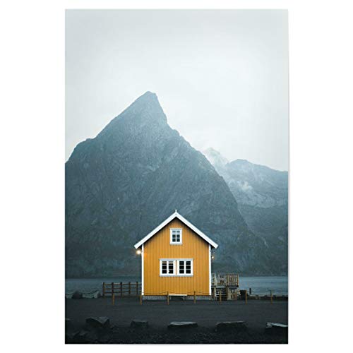 artboxONE Poster 75x50 cm Natur Yellow Hut Lofoten Islands Norway - Bild lofoten fischerhütten hütte von artboxONE