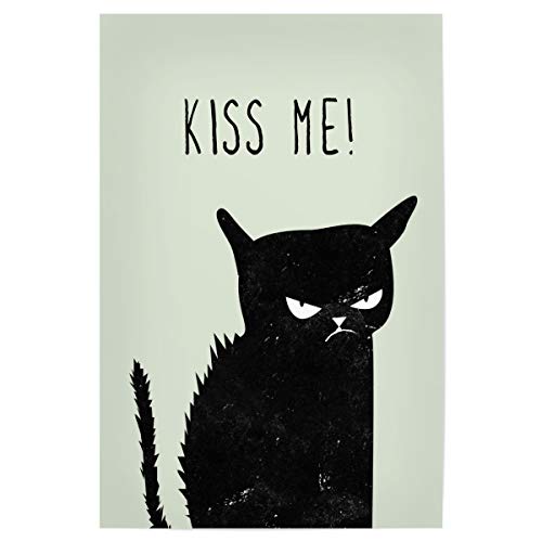 artboxONE Poster 75x50 cm Typografie Kiss me cat hochwertiger Design Kunstdruck - Bild Katze böse cat von artboxONE