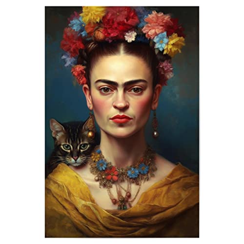 artboxONE Poster 90x60 cm Floral Frida Kahlo Love Cats - Bild Frida Kahlo Boho digital Art von artboxONE