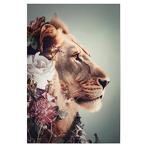 artboxONE Poster 90x60 cm Floral Löwe-Liebes-Diptychon hochwertiger Design Kunstdruck - Bild löwe Blumen botanisch artboxONE Poster 90x60 cm Floral Löwe-Liebes-Diptychon hochwertiger Design Kunstdruck - Bild löwe Blumen botanisch von artboxONE