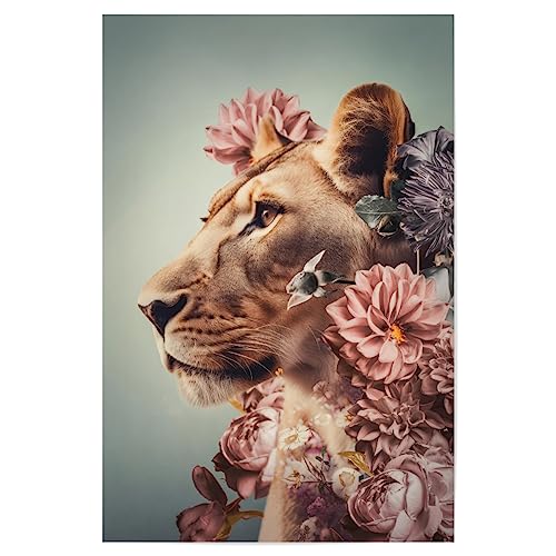 artboxONE Poster 90x60 cm Floral Löwin Liebe Diptychon hochwertiger Design Kunstdruck - Bild löwin Blumen botanische artboxONE Poster 90x60 cm Floral Löwin Liebe Diptychon hochwertiger Design Kunstdruck - Bild löwin Blumen botanische von artboxONE