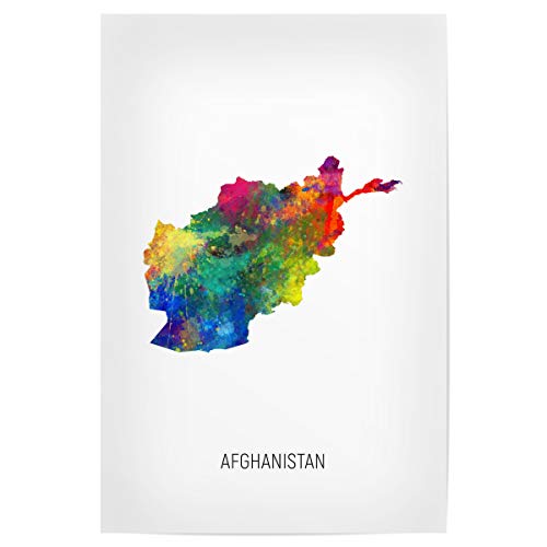 artboxONE Poster 90x60 cm Kartografie Afghanistan Watercolor Map - Bild Afghanistan Painting stadtkarte von artboxONE