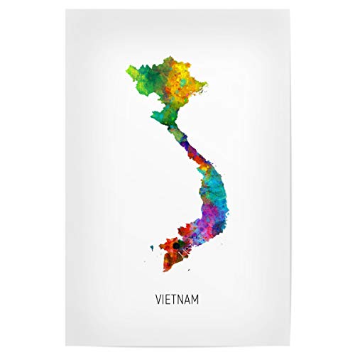 artboxONE Poster 90x60 cm Kartografie Vietnam Watercolor Map - Bild Vietnam Painting Vietnam von artboxONE