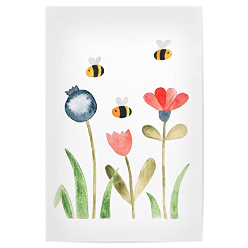 artboxONE Poster 90x60 cm Natur Blumenwiese mit Bienen hochwertiger Design Kunstdruck - Bild Wasserfarbe Biene Blume von artboxONE