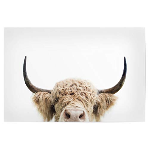 artboxONE Poster 90x60 cm Natur Peeking Cow hochwertiger Design Kunstdruck - Bild Kuh Bauernhof Tier Art braune Kuh von artboxONE