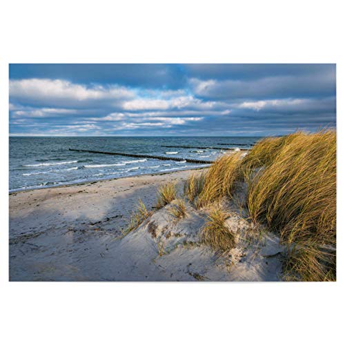 artboxONE Poster 90x60 cm Natur Strand in Ahrenshoop hochwertiger Design Kunstdruck - Bild küste blau buhne von artboxONE