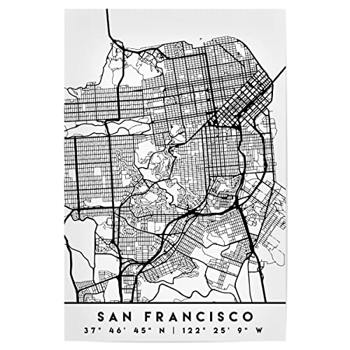 artboxONE Poster 90x60 cm Schwarzweiß SAN Francisco California City MAP - Bild san Francisco American Bay Area von artboxONE